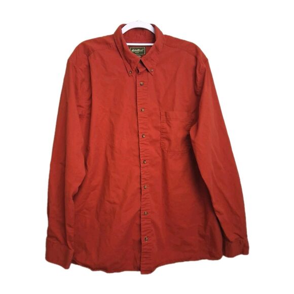 Eddie Bauer Shirt Mens XLT Tall XL Terracotta Button Down 100% Cotton Chambray - Picture 1 of 10